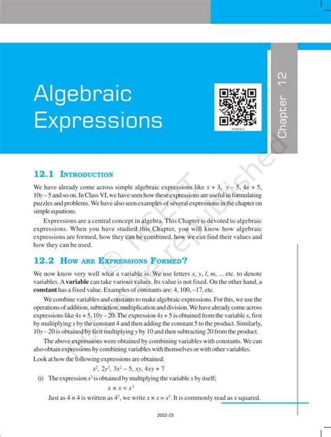 Ncert Book For Class 7 Maths Chapter 12 Algebraic Expressions Indcareer Schools