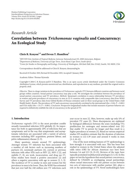 Pdf Correlation Between Trichomonas Vaginalis And Concurrency An