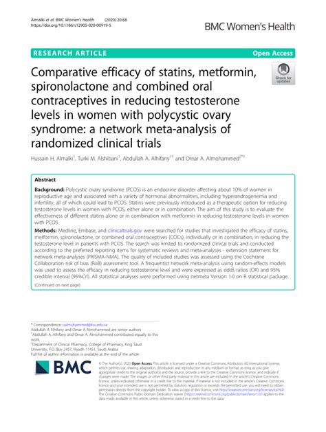 Pdf Comparative Efficacy Of Statins Metformin Spironolactone And