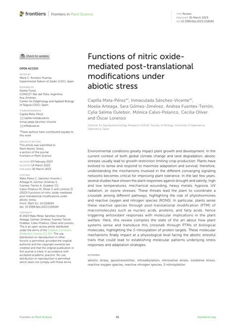 Pdf Functions Of Nitric Oxide Mediated Post Translational