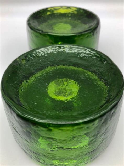 Blenko Recycled Glass Taper Candle Holders Green Puck Shape Set Of 2 EBay