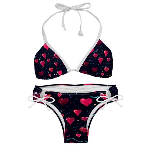 Valentine S Day Love ECG Swimsuit Bikini Set With Detachable Sponge And