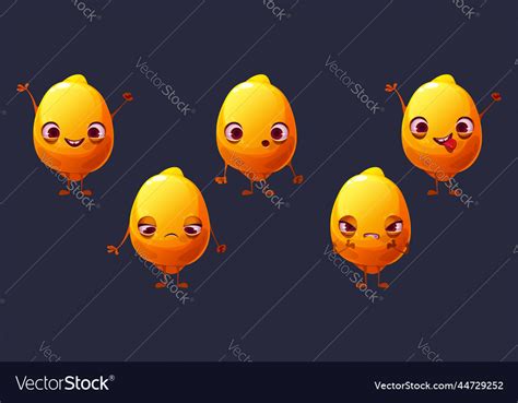 Cute Lemon Cartoon Fruit Character Face Emoji Set Vector Image