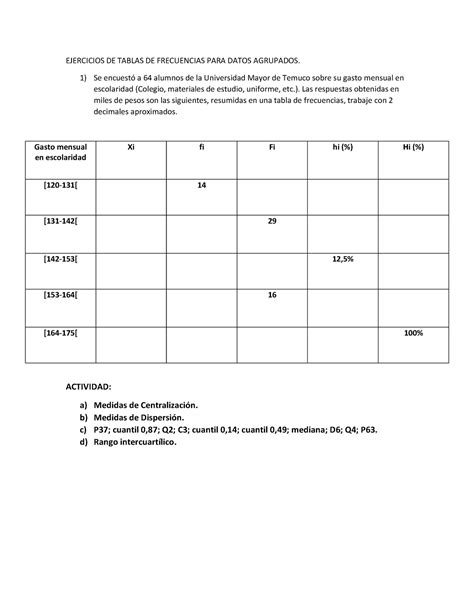 Ejercicios Bioestadística EJERCICIOS DE TABLAS DE FRECUENCIAS PARA