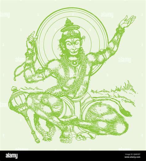 Drawing Sketch Hindu God Lord Hanuman Silhouette Outline Editable