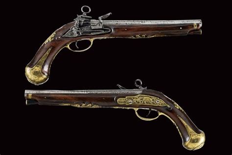 A Pair Of Miquelet Lock Pistols With Holster Of A Brigand Mid 18th