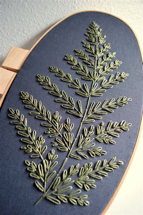 Giant Fern Embroidery Hoop Art Botanical Wall Art Plant Wall Hanging