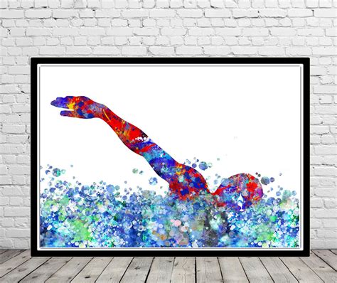 Swimmer Athlete Male Swimmer Watercolor Male Swimmer Male Etsy Male