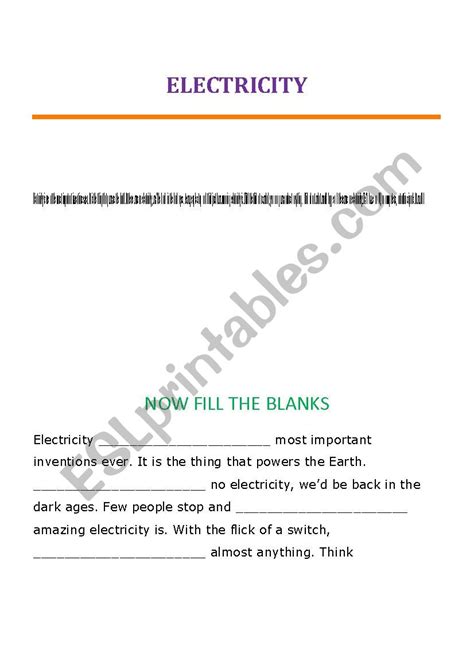 ELECTRICITY ESL Worksheet By SOBHAN AM