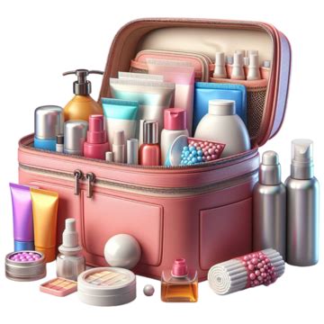 Artistic Clipart Of A Cosmetics Filled Suitcase In Vector Illustration