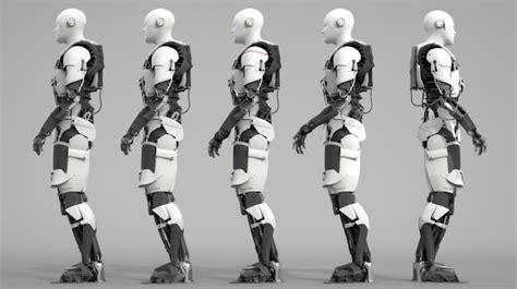 Five Humanoid Robots Standing In A Row Showcasing Technological