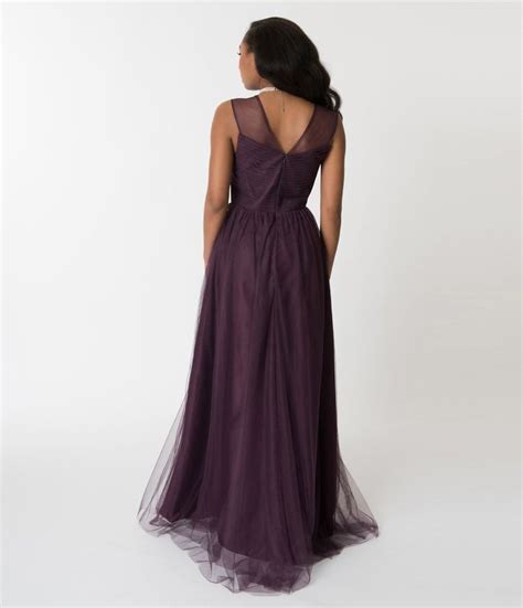 Eggplant Purple Mesh Wrapped Sweetheart Neckline Long Dress Unique