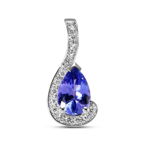 Pendentif Or Blanc 750 Tanzanite Poire 10x7mm Et Diamants Ref 49758