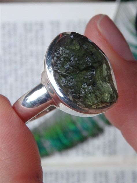 Amazing Raw Green Genuine Moldavite Ring In Sterling Silver Size 11