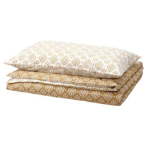 ORMÄNGSFLY duvet cover and pillowcase(s), yellow-beige/white, Twin - IKEA