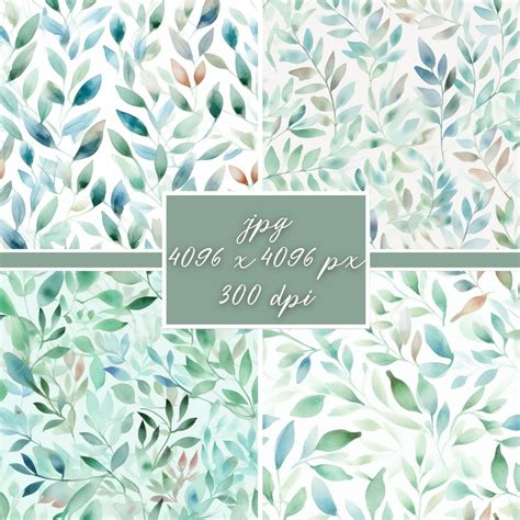 Eucalyptus Digital Paper Eucalyptus Seamless Pattern Watercolor