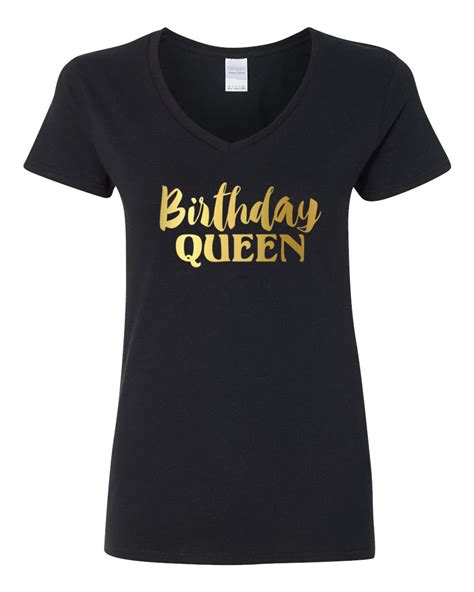 Womens V Neck Birthday Squad Shirts Bday Queen T Shirt Funny