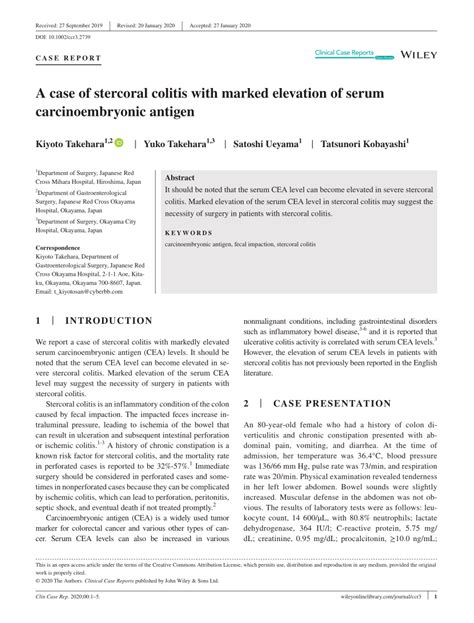 Pdf A Case Of Stercoral Colitis With Marked Elevation Of Serum Carcinoembryonic Antigen