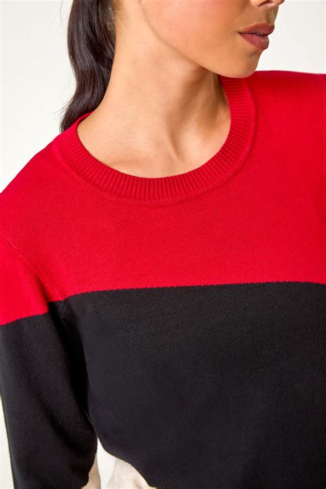 Red Petite Colour Block Stripe Knit Jumper Roman Uk