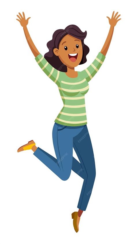 A Cartoon Of A Woman Jumping With Her Arms Raised Premium Ai Generated Vector