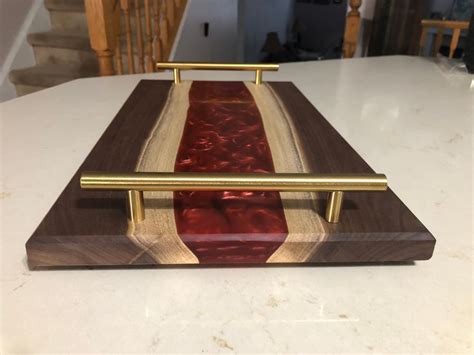 Red Epoxy River Black Walnut Charcuterie Board Etsy Canada Resin