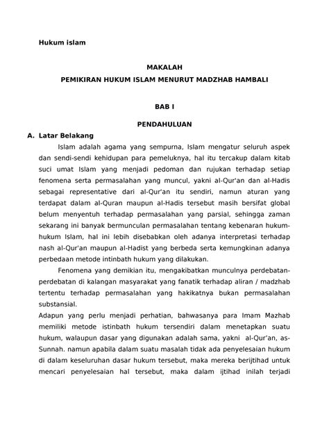 Hukum Islam Makalah Pemikiran Hukum Islam Menurut Madzhab Hambali