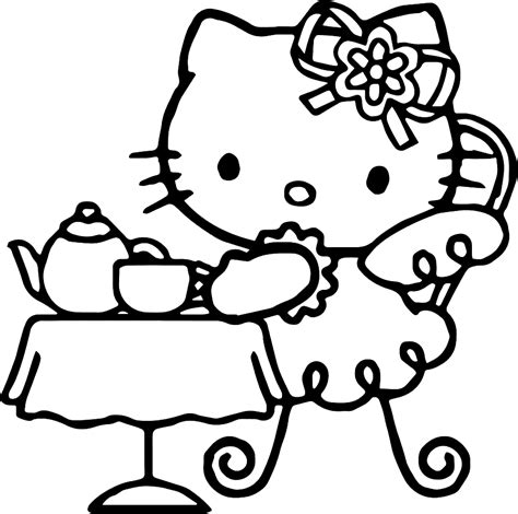 Hello Kitty Tea Party Coloring Page - Free Printable Coloring Pages