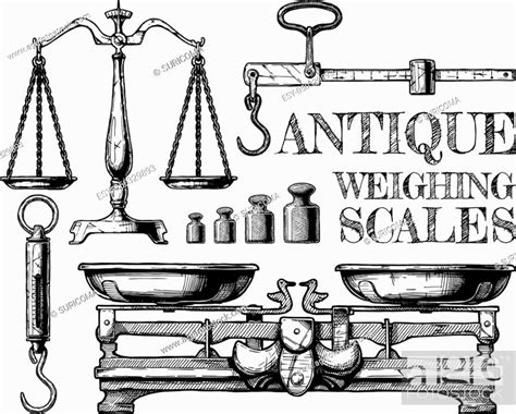 Vector Hand Drawn Illustration Of Antique Weighing Scales In Vintage