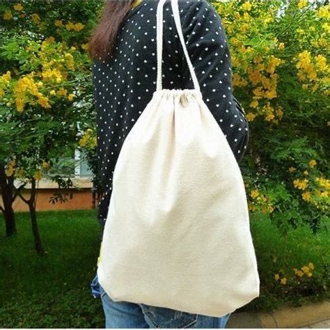 Canvas String Bag Plain Design Back Pack Katsa Bag Portable Drawstring