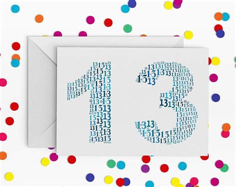 13 Birthday Card, Number Thirteen Card, Card for Teenager, 13th ...