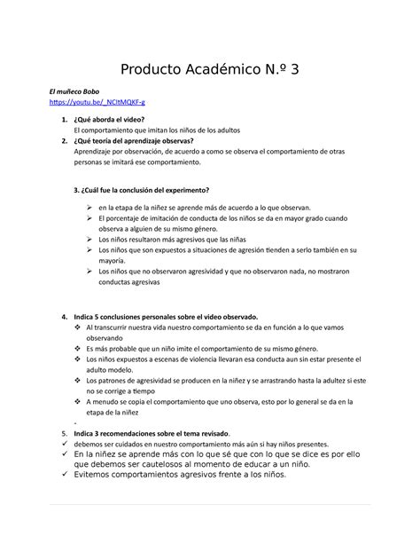 Producto académico N3 el muñeco bobo Producto Académico N º 3 El