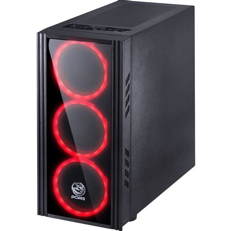 Gabinete Gamer PCyes Saturn Mid Tower 3 Fans Red Lateral De