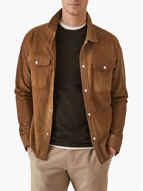 Reiss Mick Suede Overshirt Tobacco Men S Coats And Jackets Men S