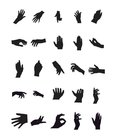 Set Of Various Black Silhouette Human Hands Vector Collection Of Male