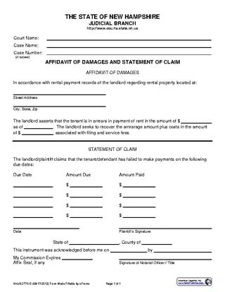 New Hampshire Affidavit Of Damages And Statement Of Claim PDFSimpli