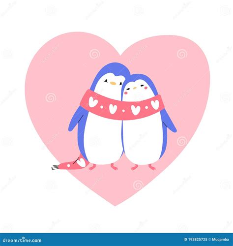 Lovely Penguin Couple Hugging Each Other Stock Illustration ...