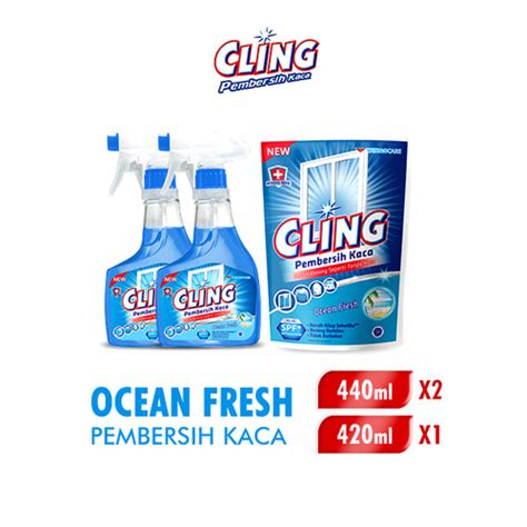 Promo Cling Pembersih Kaca Ocean Fresh 440 Ml X 2 425 Ml X 1