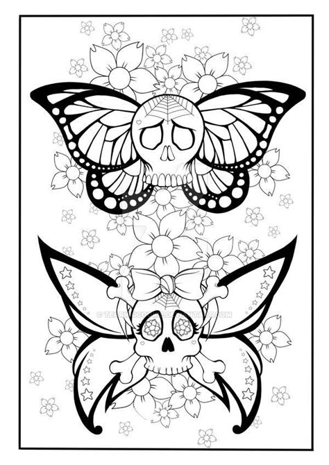 Skull Butterfly Coloring Page By Tearingcookie On Deviantart Skul