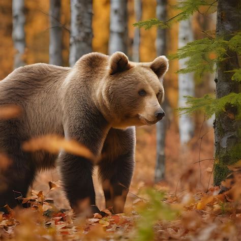 Un oso está de pie en el bosque con un árbol en el fondo Foto Premium