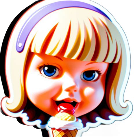 I Made An AI Sticker Of A Mischievous Looking Doll Who Is Eating An Ice