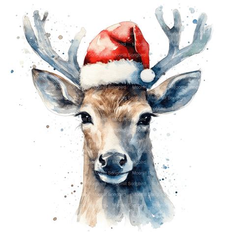 12 Deer With Santa Hat Clipart Digital Download Printable - Etsy