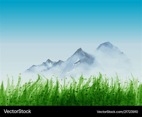 Landscape With Green Grass And Distant Mountains Vector Image