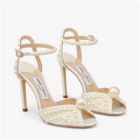 White Satin Sandals With All Over Pearls Sacora Autumn Winter