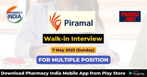 Walk In Interview For M Pharma M Sc B Sc B Tech M Tech At