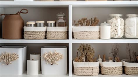 Premium AI Image | white shelves contain several containers or storage ...