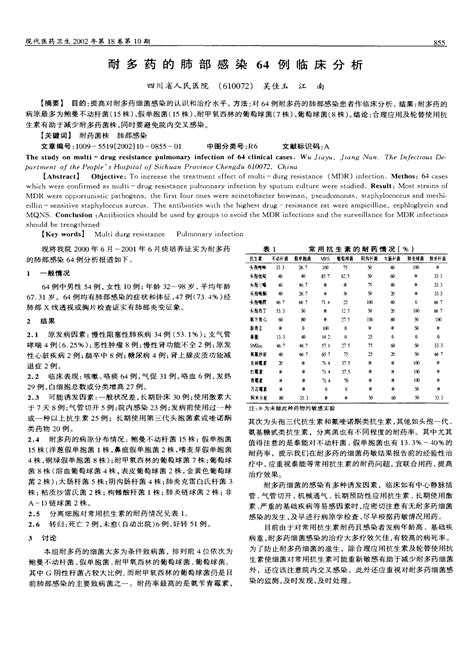 耐多药的肺部感染64例临床分析 word文档在线阅读与下载 无忧文档