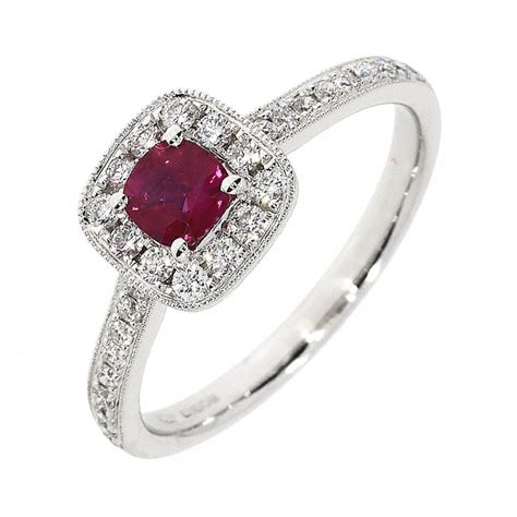 Francis And Gaye 18ct White Gold Ruby And Diamond Ruby Cushion Cluster Ring