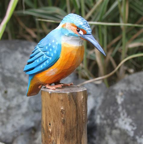 Hand Carved Wooden Kingfisher Garden Sculpture Ideal T Etsy