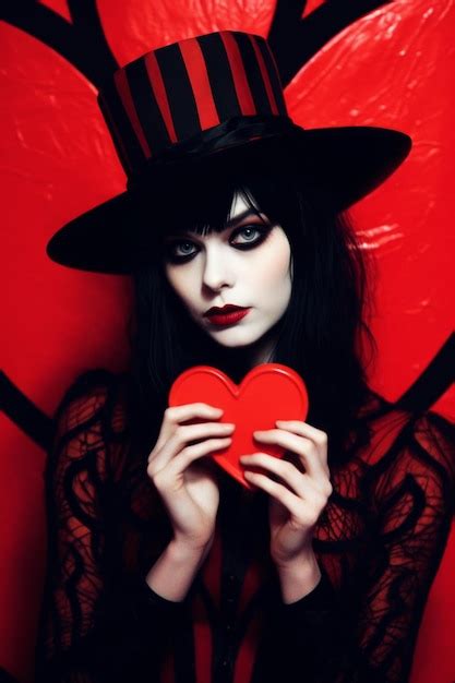 Premium Ai Image A Woman In A Witch Hat Holds A Red Heart In Her Hands