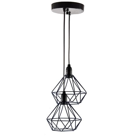 Lustre 2 Pendentes Aramados Diamante Preto Design Estilo